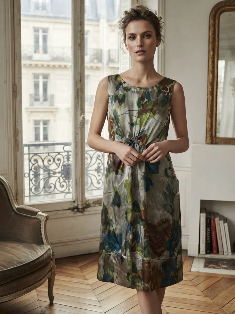 Simply Vera Vera Wang Sleeveless Floral Print Midi Dress in Green and Blue